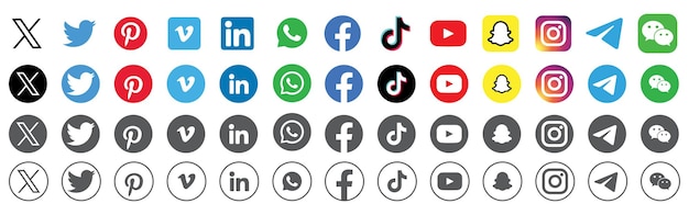 Vetor original e redondo ícones de mídia social ou logos de rede social ícones vetoriais planos conjunto de coleção