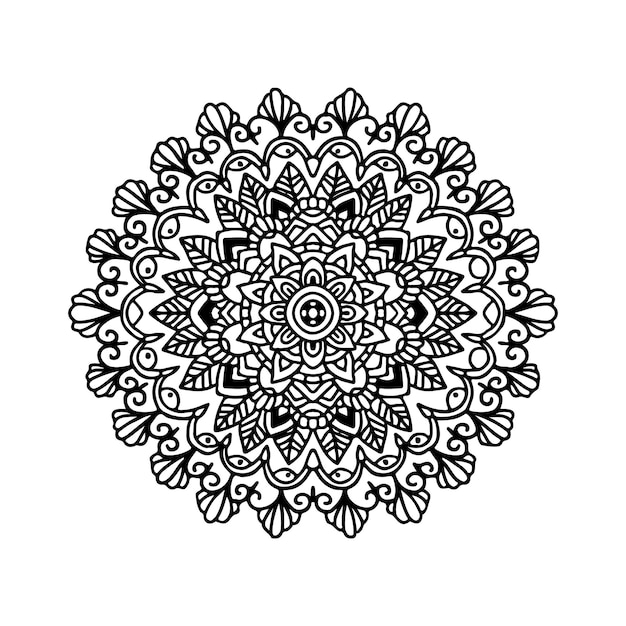 Ornamento abstrato da mandala. padrão asiático. fundo autêntico preto e branco. ilustração vetorial.