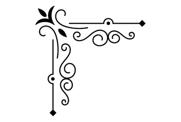 Ornamento de canto elemento de design ornamental de casamento florescer arte de silhueta vetorial