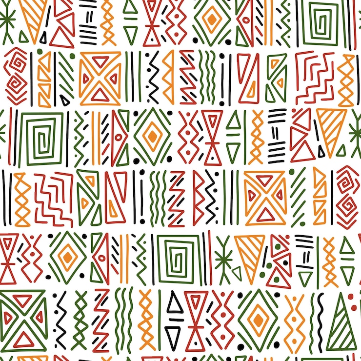 Vetor ornamento de choque tribal étnico africano sem costura de fundo linhas simples triângulos
