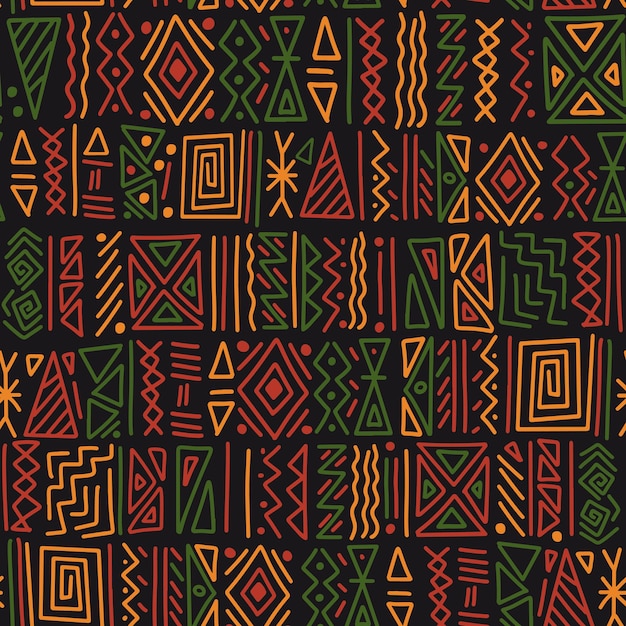 Ornamento de confronto tribal étnico africano sem costura de fundo Símbolo simples desenhado à mão