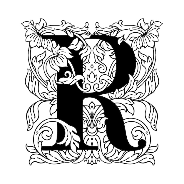 Vetor ornamento de flor letra r alfabeto de monograma belas letras maiúsculas florais vetor logotipo