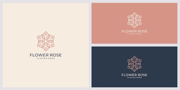 Ornamento de logotipo de flor minimalista com design de cartão de visita de modelo de luxo de estilo de arte de linha