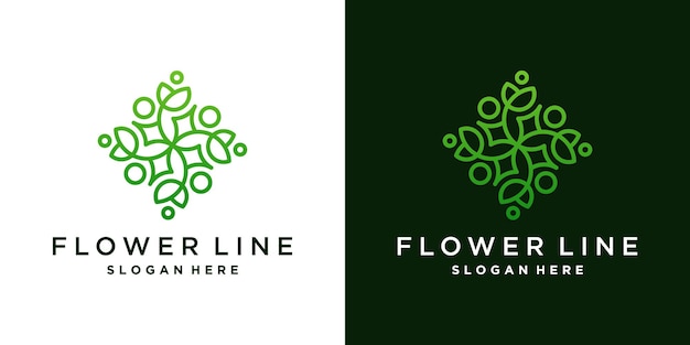 Ornamento de logotipo de flor minimalista com linha e círculo