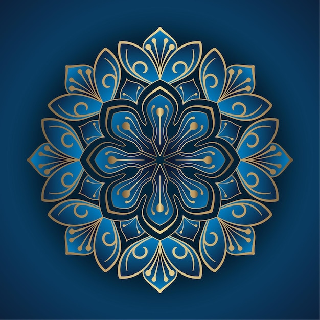 Ornamento de mandala dourado e azul