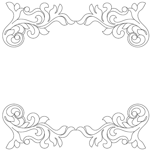 Vetor ornamento de rolagem de moldura barroca vintage gravura de borda floral padrão retrô estilo antigo