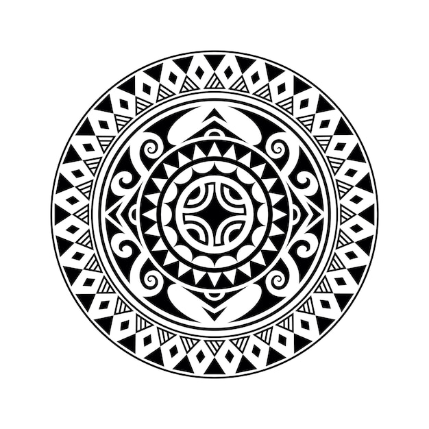 Vetor ornamento de tatuagem redonda com esvástica estilo maori estilo azteca africano ou estilo étnico maia