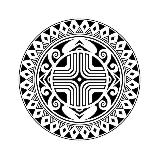 Vetor ornamento de tatuagem redonda com esvástica estilo maori estilo azteca africano ou estilo étnico maia