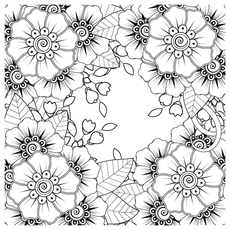 Vetor ornamento decorativo de flor mehndi em estilo oriental étnico doodle ornamento contorno desenhado à mão