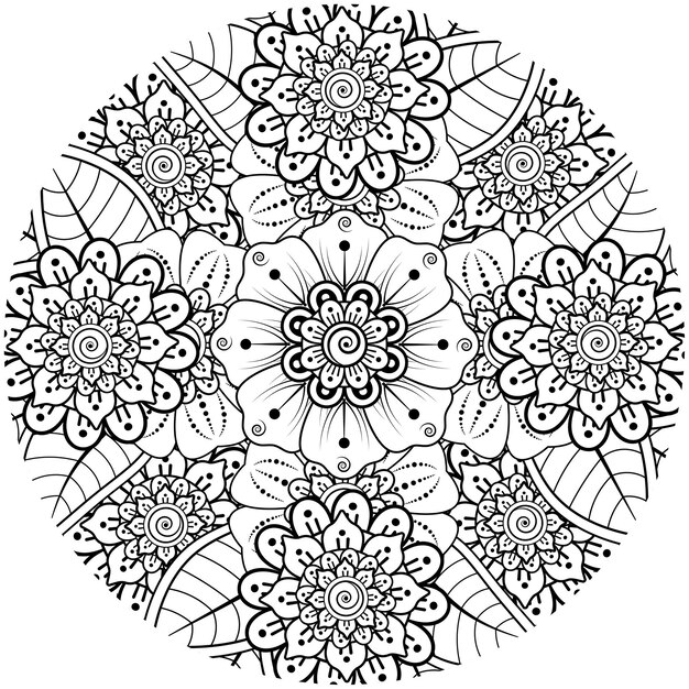 Ornamento decorativo de flor mehndi em estilo oriental étnico doodle ornamento contorno desenhado à mão