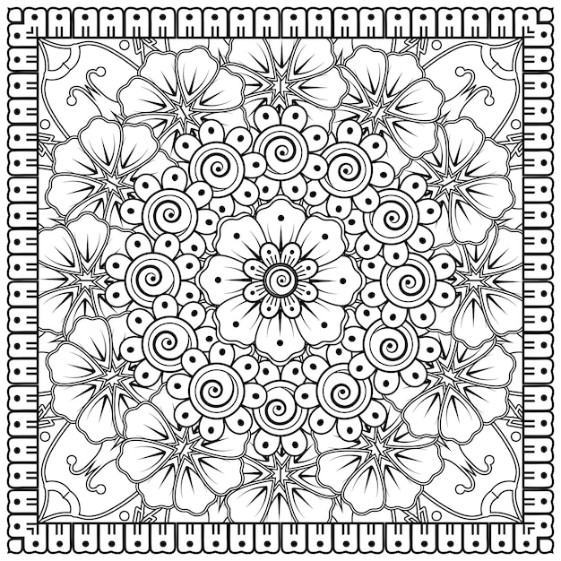 Ornamento decorativo de flor mehndi em estilo oriental étnico doodle ornamento contorno desenhado à mão