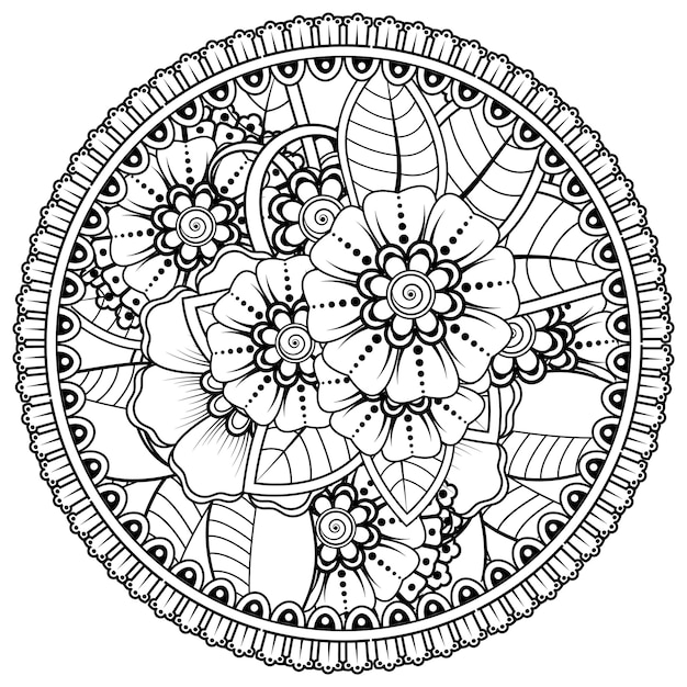 Ornamento decorativo de flor mehndi em estilo oriental étnico doodle ornamento contorno desenhado à mão