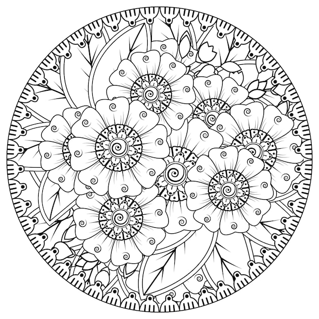 Ornamento decorativo de flor mehndi em estilo oriental étnico doodle ornamento contorno desenhado à mão