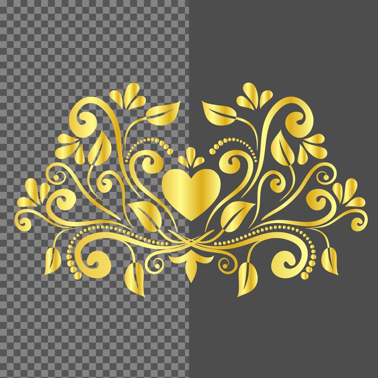 Vetor ornamento floral de ouro com coração