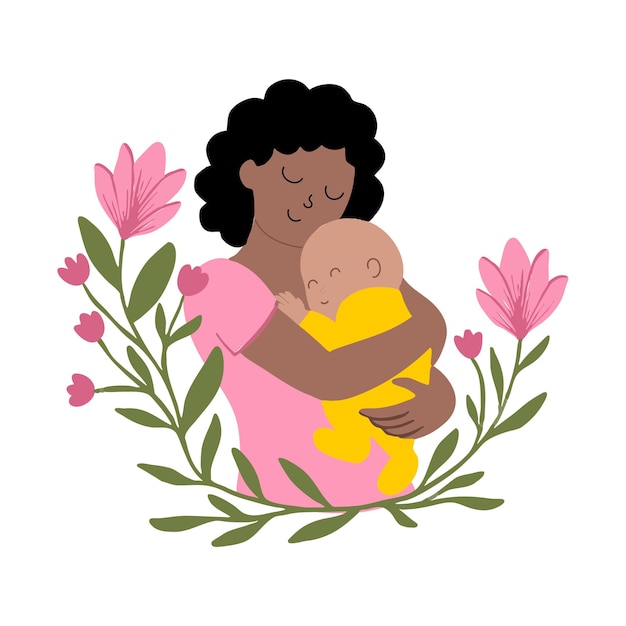 Ornamento floral mãe segurando bebê recém-nascido
