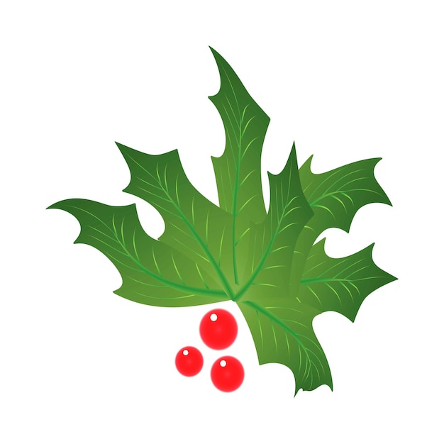 Ornamento simples de natal folhas verdes holly berry ícone de natal desenho de ilustração vetorial