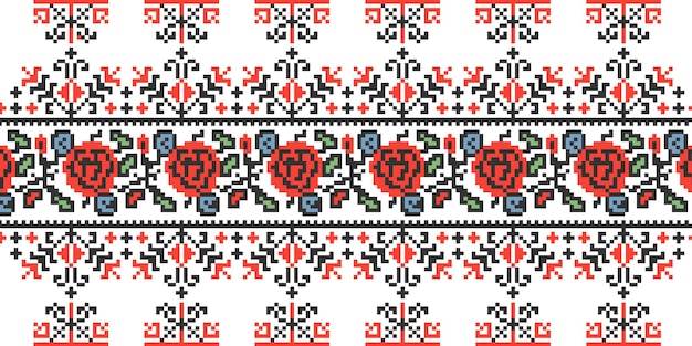 Vetor ornamento ucraniano em um pixel art de fundo branco