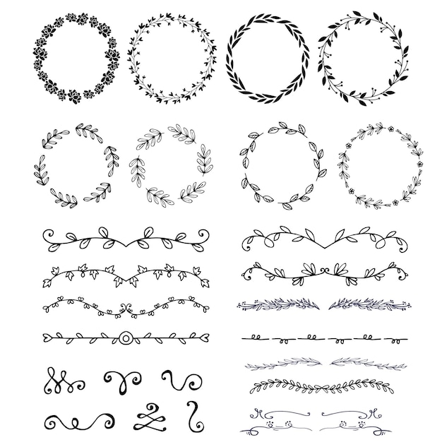 Ornamentos de álbum de casamento desenhados à mão vetor preto