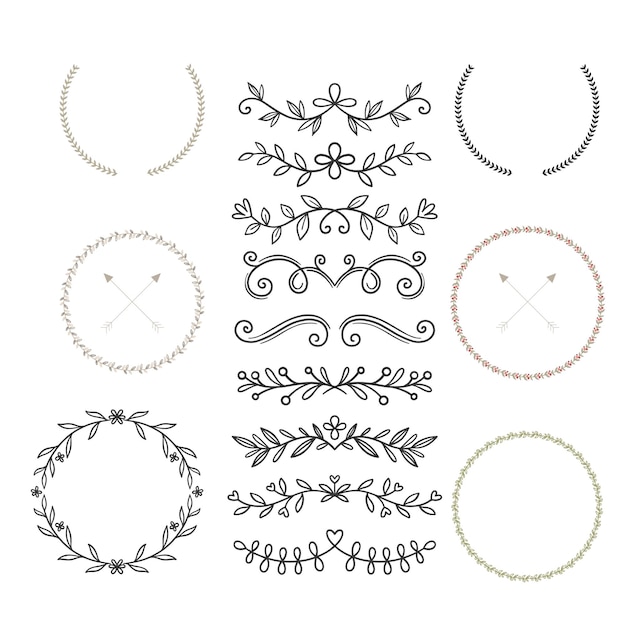 Ornamentos de álbum de casamento desenhados à mão vetor preto