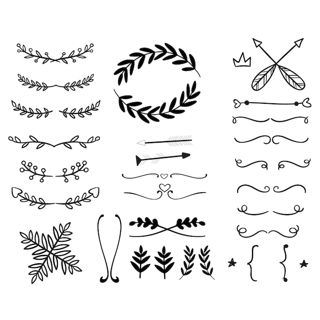 Ornamentos de álbum de casamento desenhados à mão vetor preto