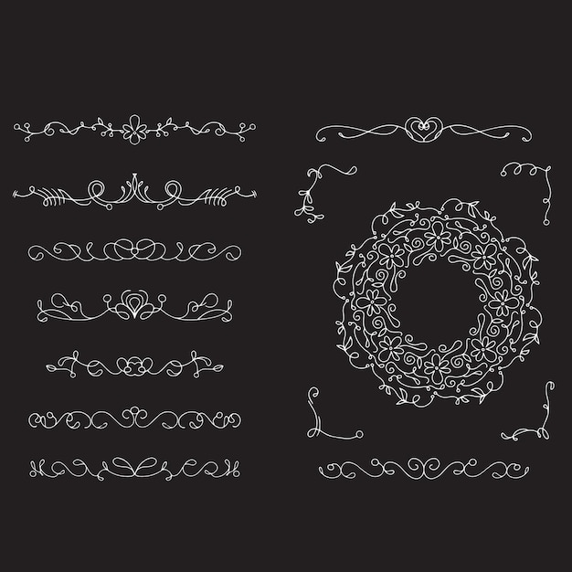 Ornamentos de álbum de casamento desenhados à mão
