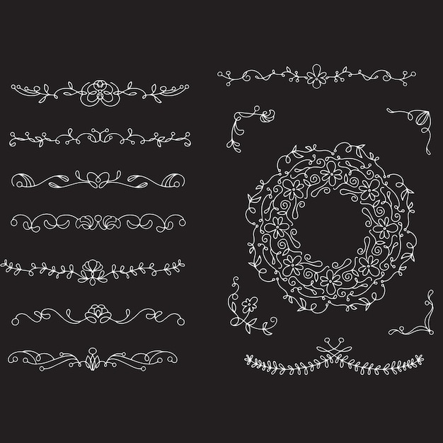 Ornamentos de álbum de casamento desenhados à mão
