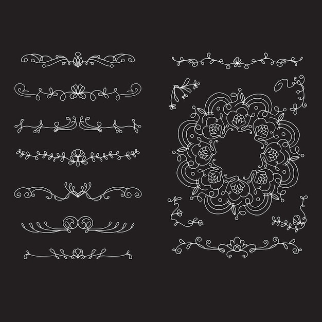 Ornamentos de álbum de casamento desenhados à mão
