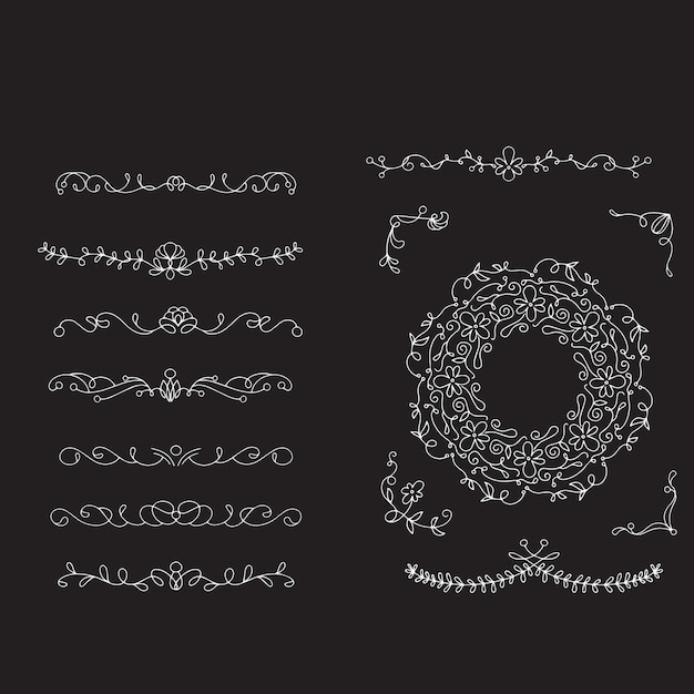 Ornamentos de álbum de casamento desenhados à mão
