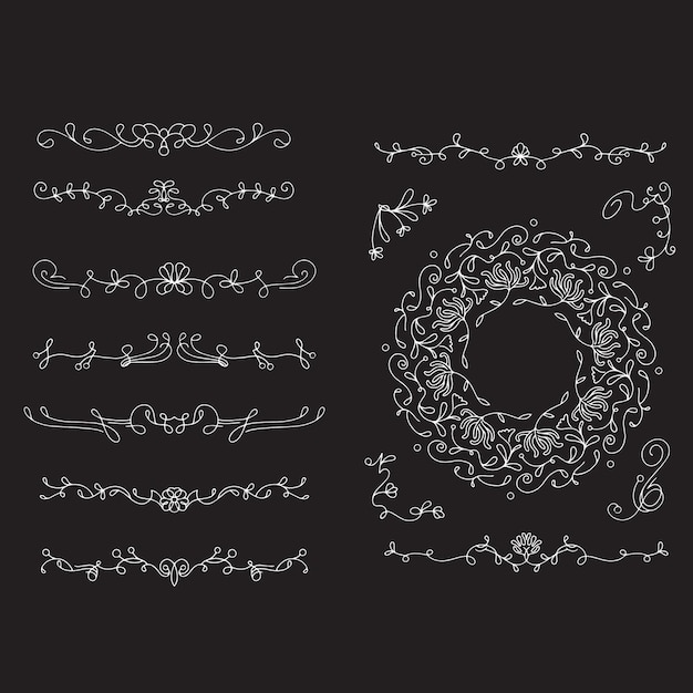 Ornamentos de álbum de casamento desenhados à mão