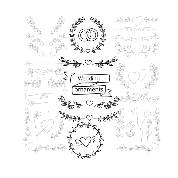 Ornamentos de álbuns de casamento desenhados à mão