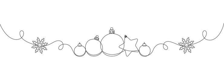 Vetor ornamentos de árvore de natal flocos de neve de uma linha contínua decoração de ano novo cartão de natal festivo ilustração vetorial editável