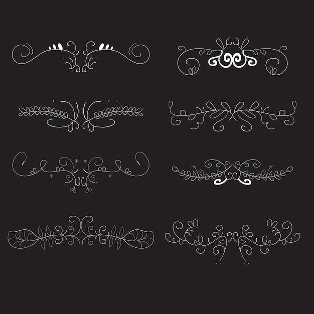 Ornamentos vintage redemoinhos e pergaminhos decorações elementos de design conjunto vetorial flores caligráficas
