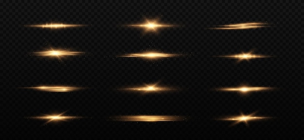 Os alargamentos de lentes horizontais douradas embalam feixes de laser.