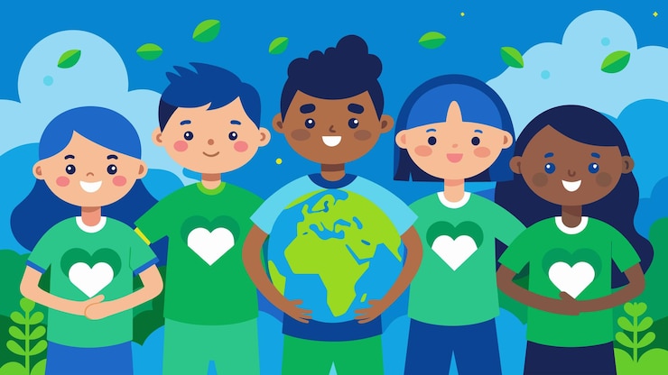 Vetor os alunos mostraram seu amor pelo meio ambiente vestindo-se de verde e azul para o dia da terra durante