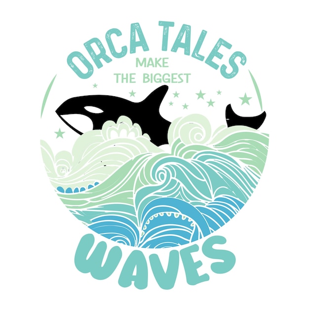 Vetor os contos de orca fazem o maior design de camiseta de ondas