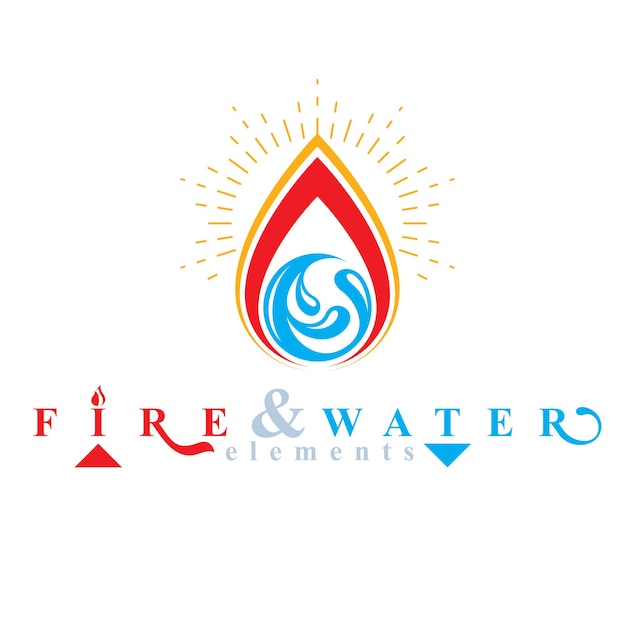 Os elementos da natureza equilibram o emblema conceitual para uso como símbolo de design de marketing. harmonia do fogo e da água.
