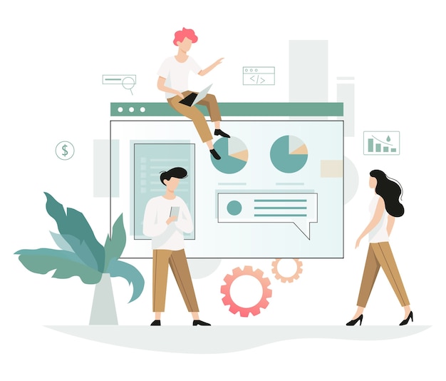 Os empresários trabalham em equipe. Trabalho em equipe criativo e bem-sucedido. Símbolo de sucesso e indústria financeira. Trabalhe com dados e operações financeiras. ilustração