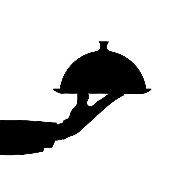 Os garçons de silhueta entregam um cloche de bandeja conceito de serviço de garçom rrestaurant ilustração vetorial