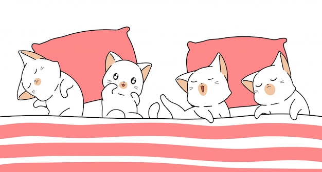 Os gatos de banner kawaii estão dormindo sob o cobertor