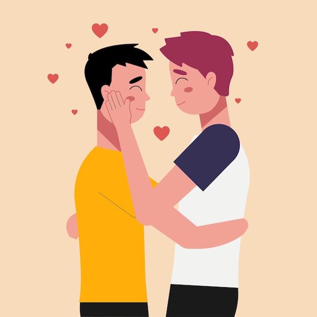 Os gays multiétnicos têm orgulho de ser. casal gay de jovens homossexuais se amam. elemento lgbt e gay