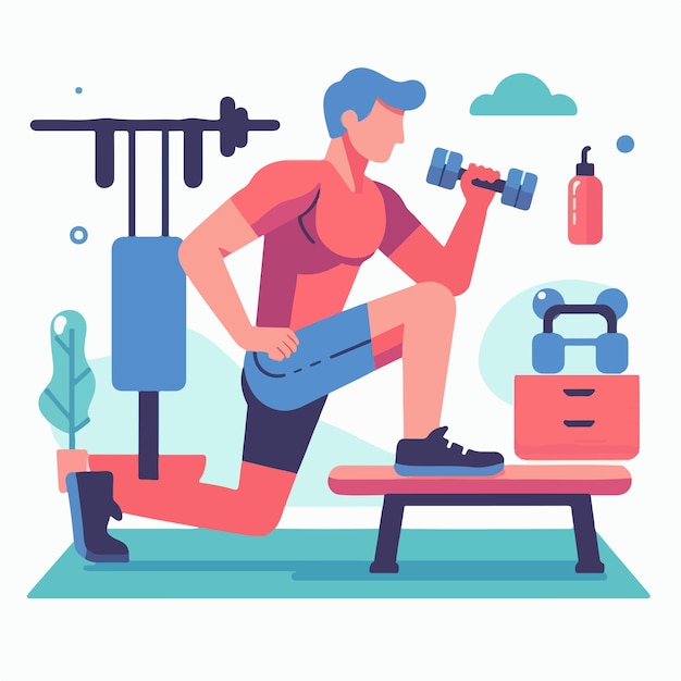 Os homens estão no ginásio com um estilo de design plano