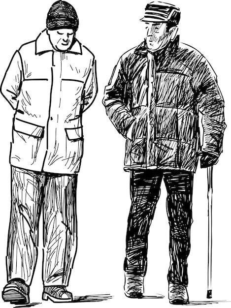 Os homens idosos em uma caminhada