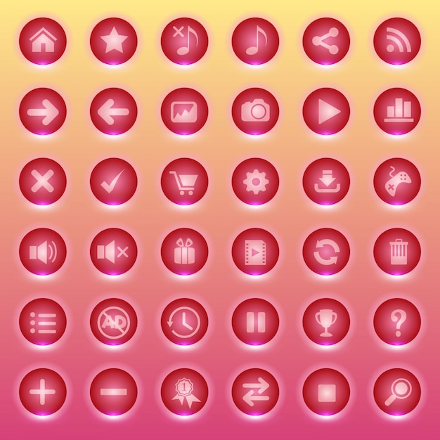 Os ícones dos botões da gui ajustados para interfaces do jogo colorem a luz vermelha.