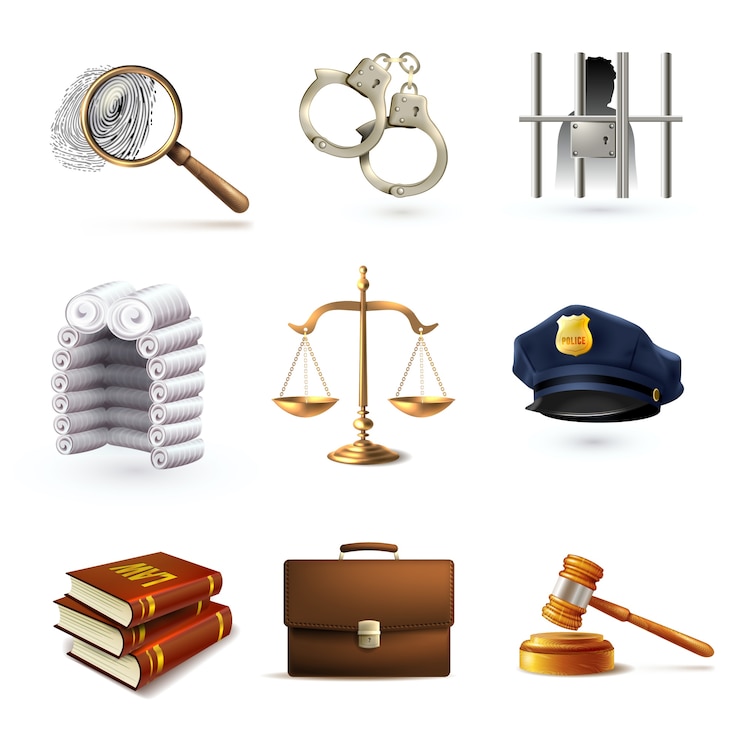 Vetor os ícones realísticos de justiça