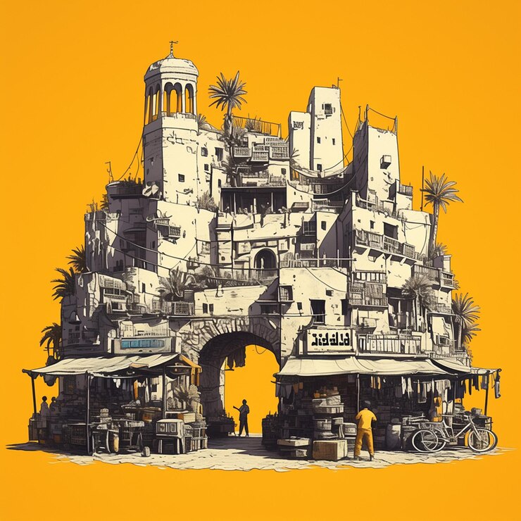Vetor os mercados históricos e a arquitetura de dakar