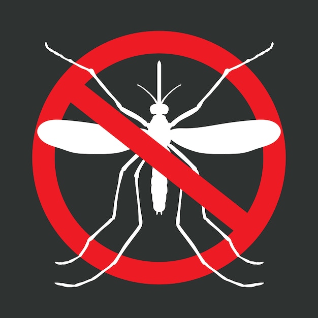 Os mosquitos param sinal - imagem vetorial de engraçado de um mosquito em um círculo vermelho riscado