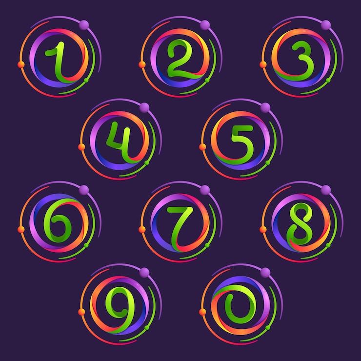 Vetor os números definem logotipos com órbitas de átomos.