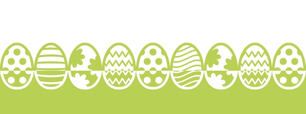 Os ovos de páscoa se alinham na parte inferior da imagem conjunto de ovos recortado fundo verde feliz janela de páscoa ou decoração de cartão elemento de design vetorial