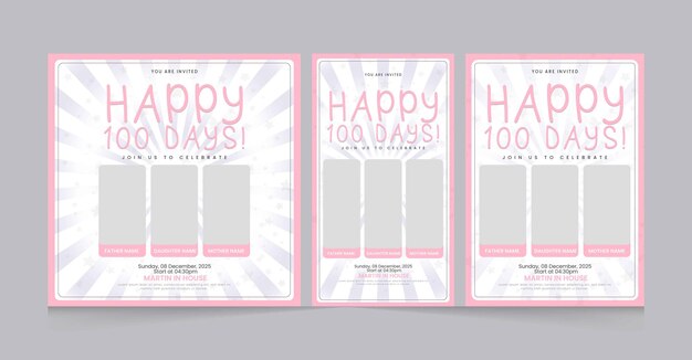 Os primeiros 100 dias do bebê comemorando histórias do instagram do cartão de convite para festa e design de banner quadrado