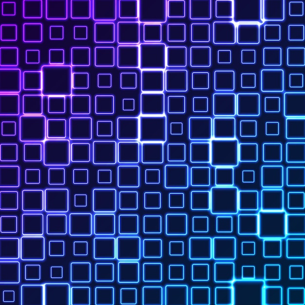 Vetor os quadrados geométricos de néon violeta azul brilhante abstraem o fundo